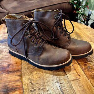 UGG women's brown leather combat boots-Size 8